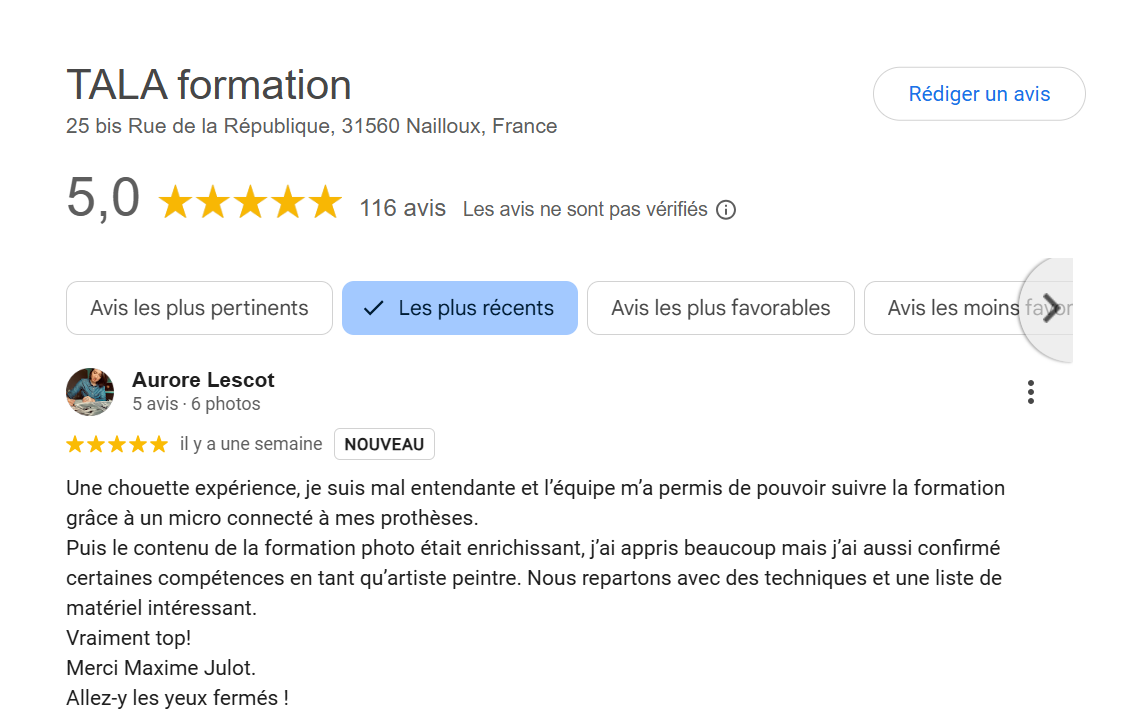 photo avis google talaformation